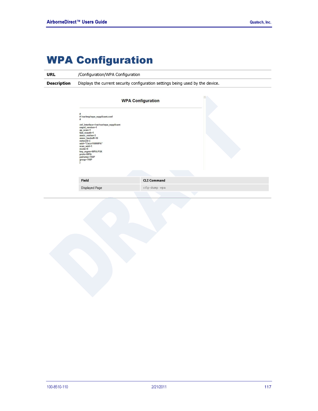 Quatech IN5000, DP500, HD500 user manual WPA Configuration 