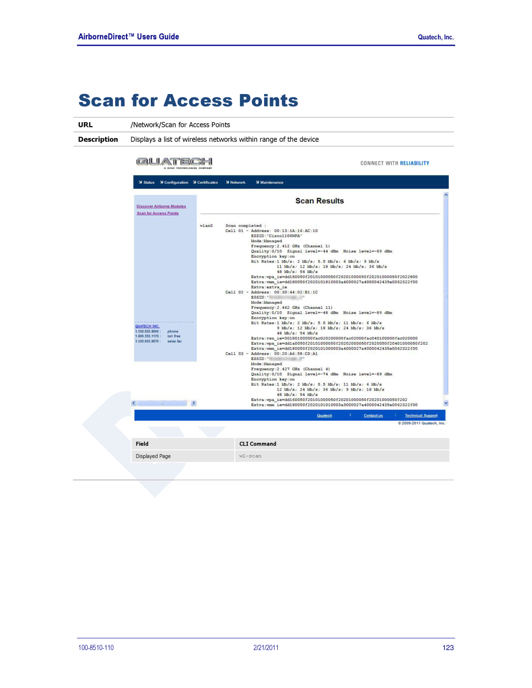 Quatech IN5000, DP500, HD500 user manual Scan for Access Points 