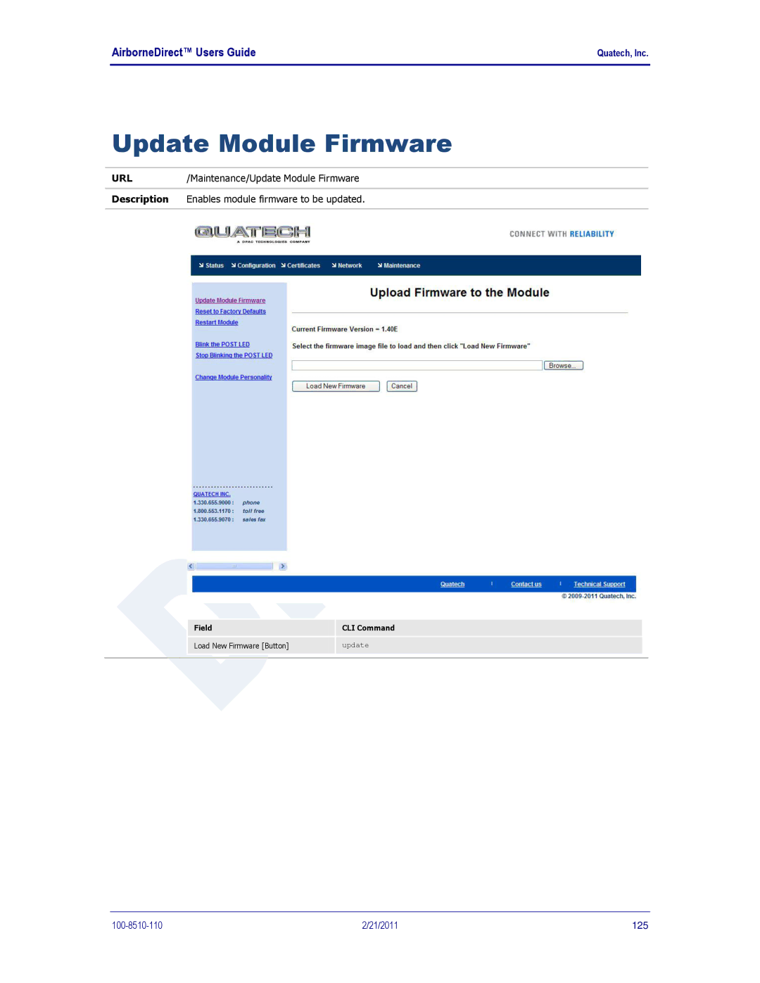 Quatech HD500, IN5000, DP500 user manual Update Module Firmware 