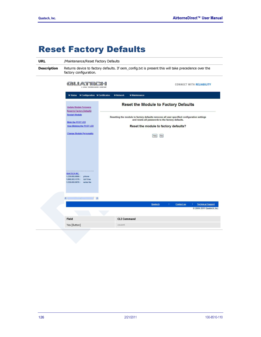 Quatech IN5000, DP500, HD500 user manual Reset Factory Defaults 