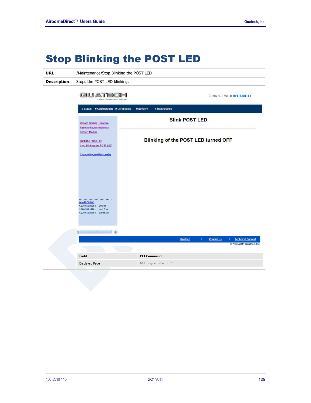 Quatech IN5000, DP500, HD500 user manual Maintenance/Stop Blinking the Post LED 