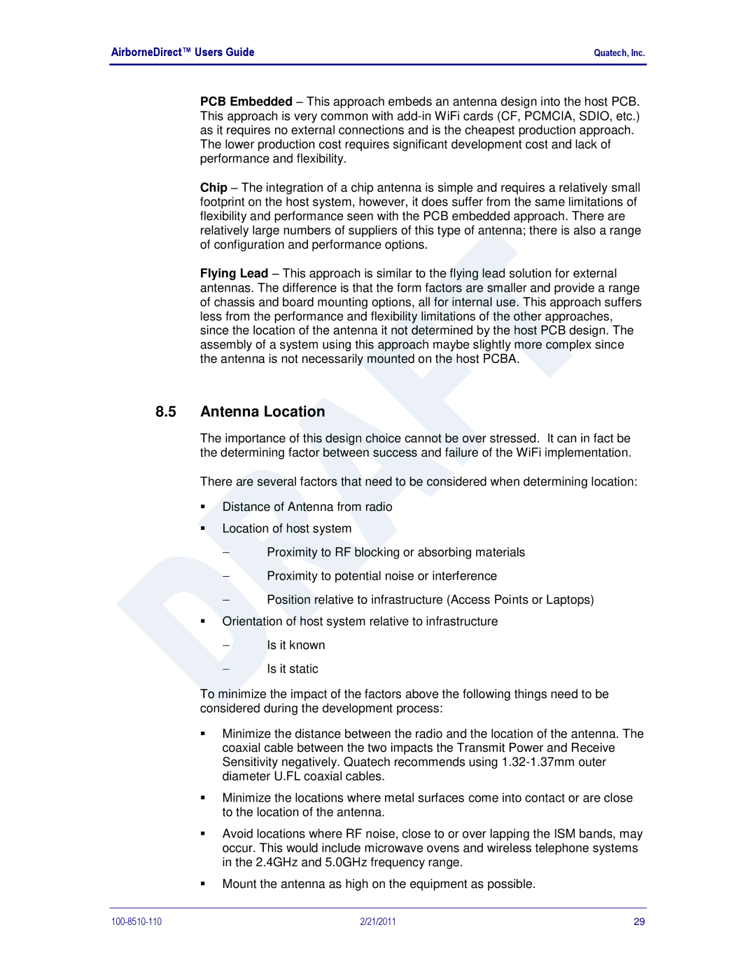 Quatech HD500, IN5000, DP500 user manual Antenna Location 