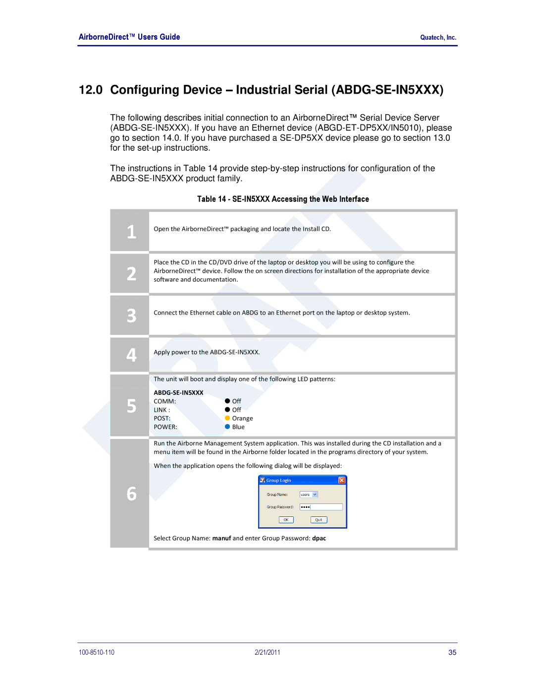 Quatech HD500, IN5000, DP500 Configuring Device Industrial Serial ABDG-SE-IN5XXX, SE-IN5XXX Accessing the Web Interface 