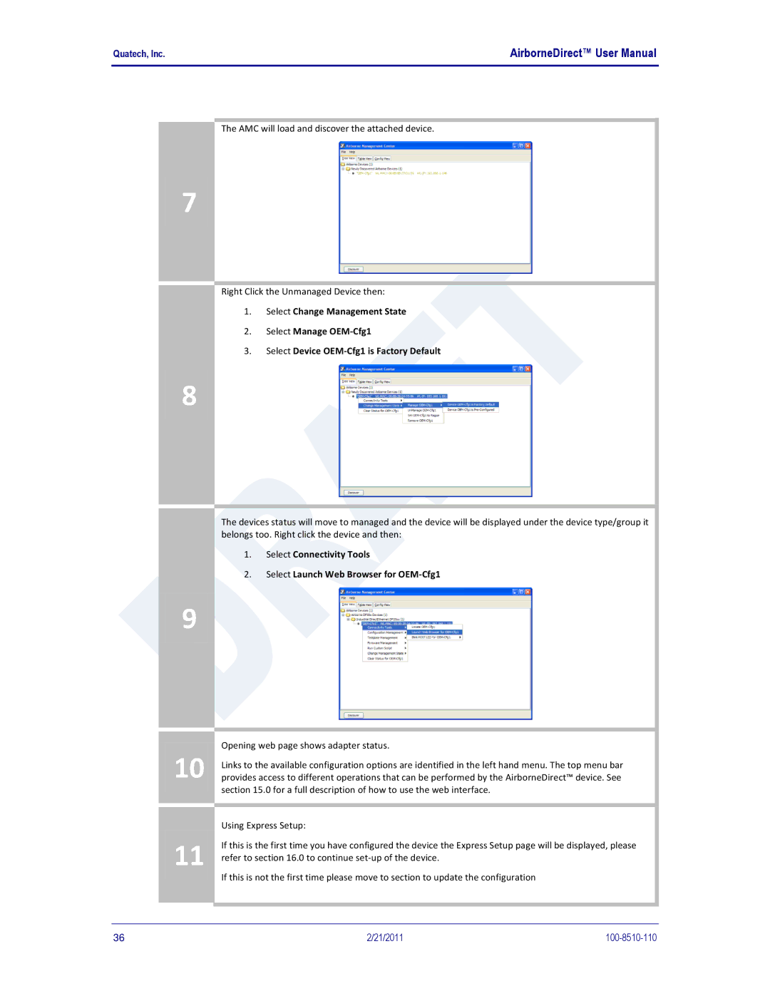 Quatech IN5000, DP500, HD500 user manual Opening web page shows adapter status 