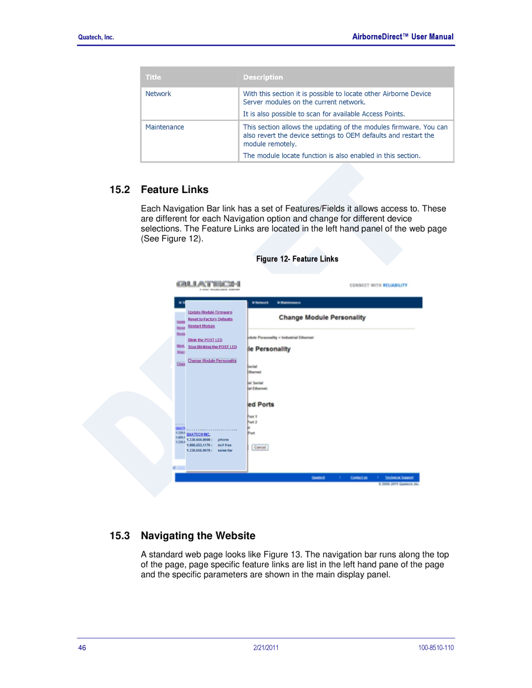 Quatech DP500, IN5000, HD500 user manual Feature Links, Navigating the Website 