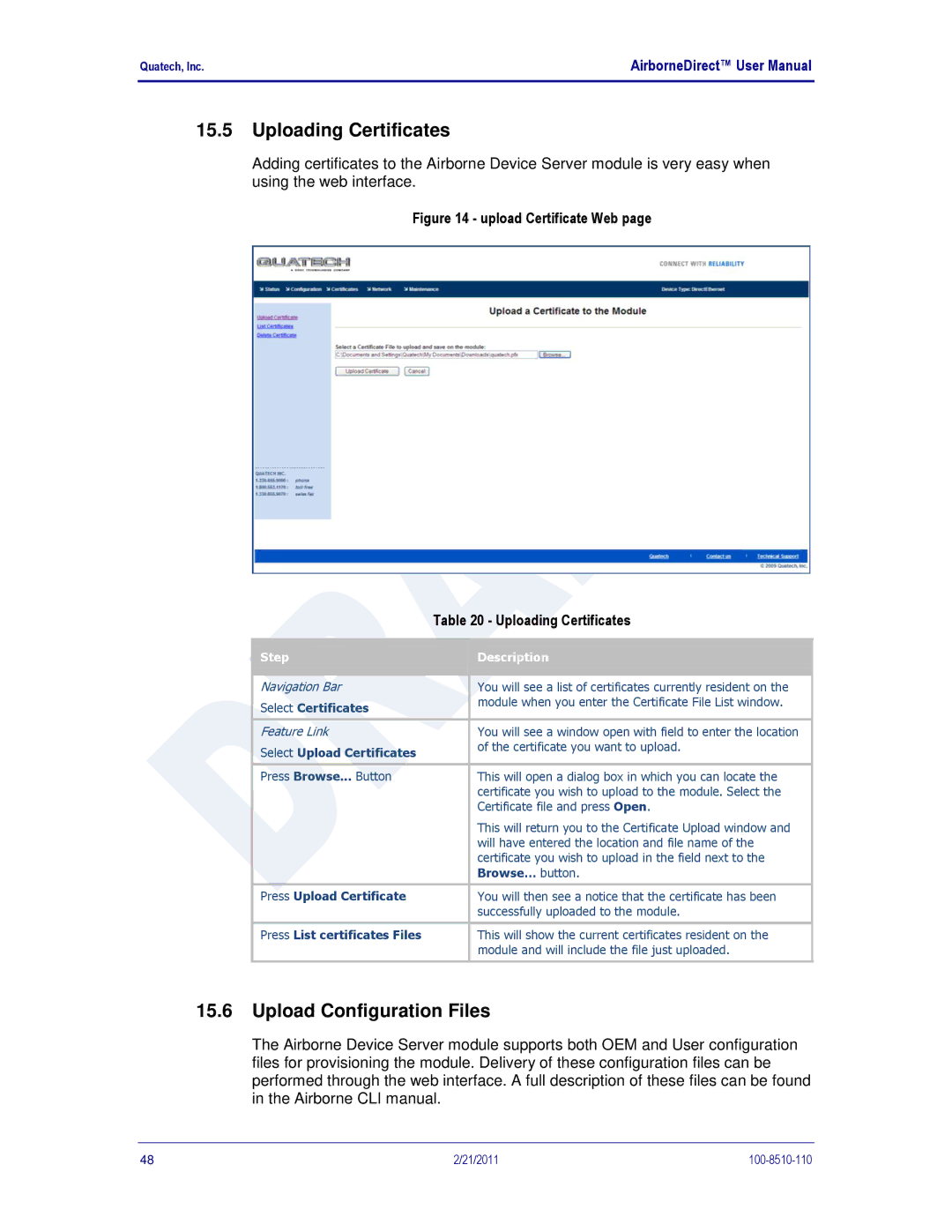 Quatech IN5000, DP500, HD500 user manual Uploading Certificates, Upload Configuration Files 