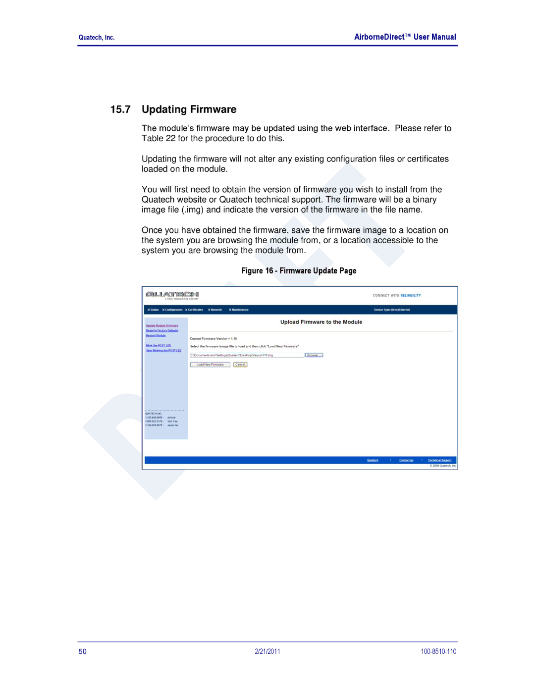 Quatech HD500, IN5000, DP500 user manual Updating Firmware, Firmware Update 