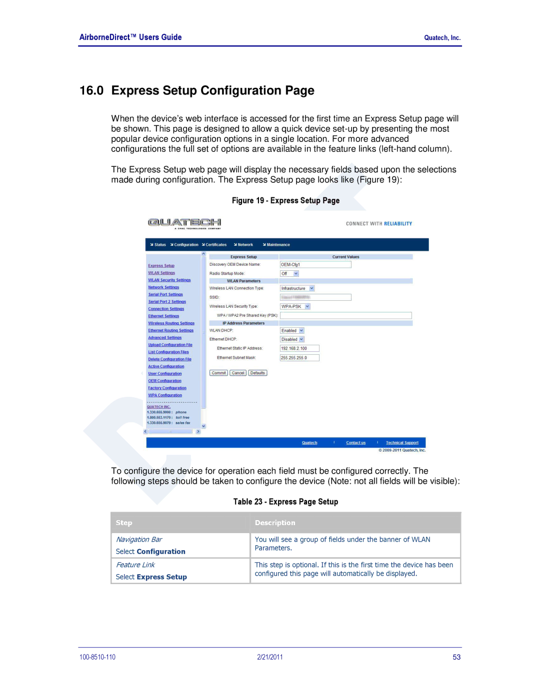 Quatech HD500, IN5000, DP500 user manual Express Setup Configuration, Express Page Setup, Select Express Setup 