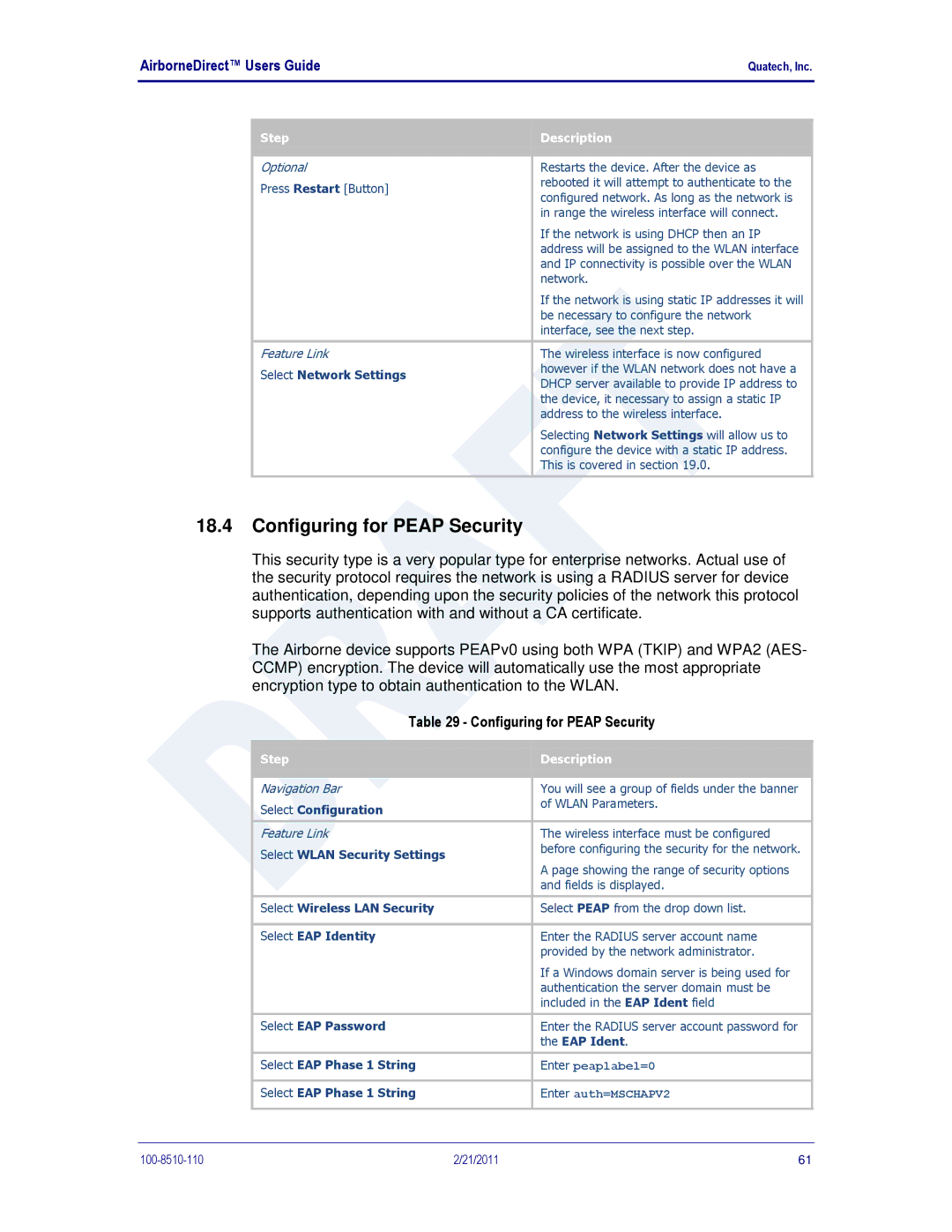 Quatech DP500, IN5000, HD500 user manual Configuring for Peap Security 