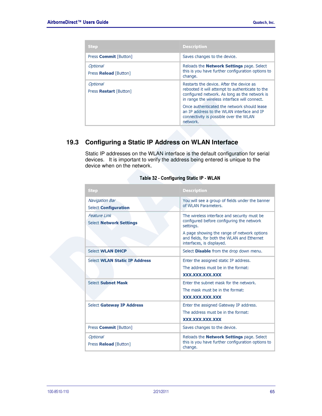 Quatech HD500 Configuring a Static IP Address on Wlan Interface, Configuring Static IP Wlan, Select Wlan Static IP Address 