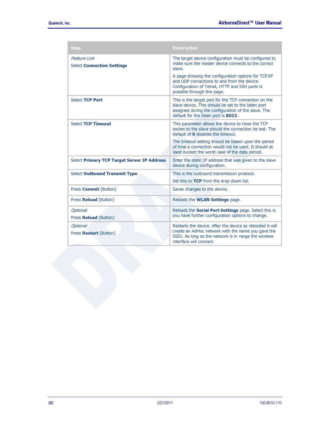 Quatech HD500, IN5000, DP500 user manual Select Connection Settings, Select Outbound Transmit Type 