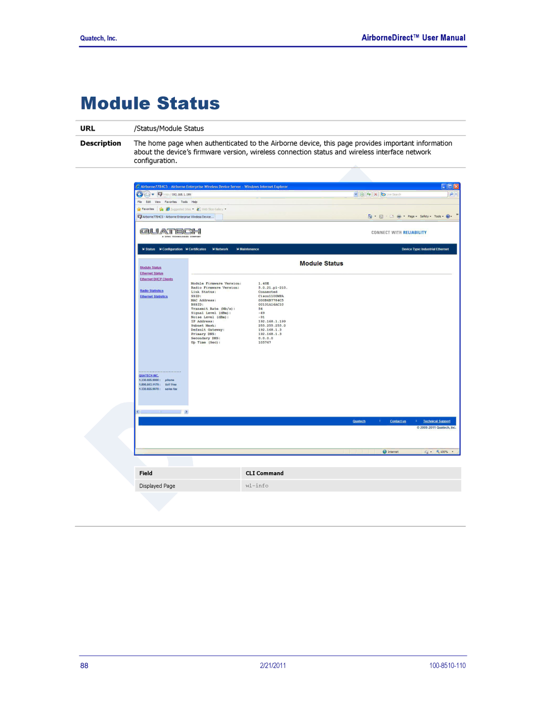 Quatech DP500, IN5000, HD500 user manual Module Status, Url 