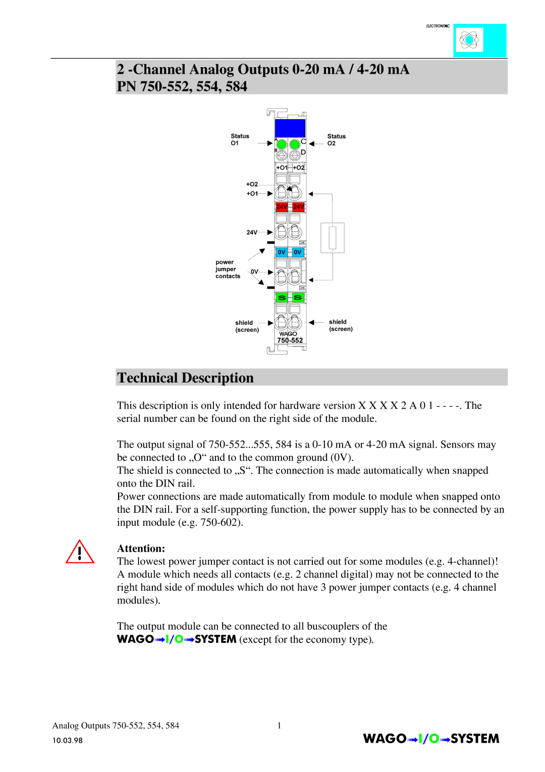 Quatech INTERBUS S manual AnalogOutputs 750-552, 554 