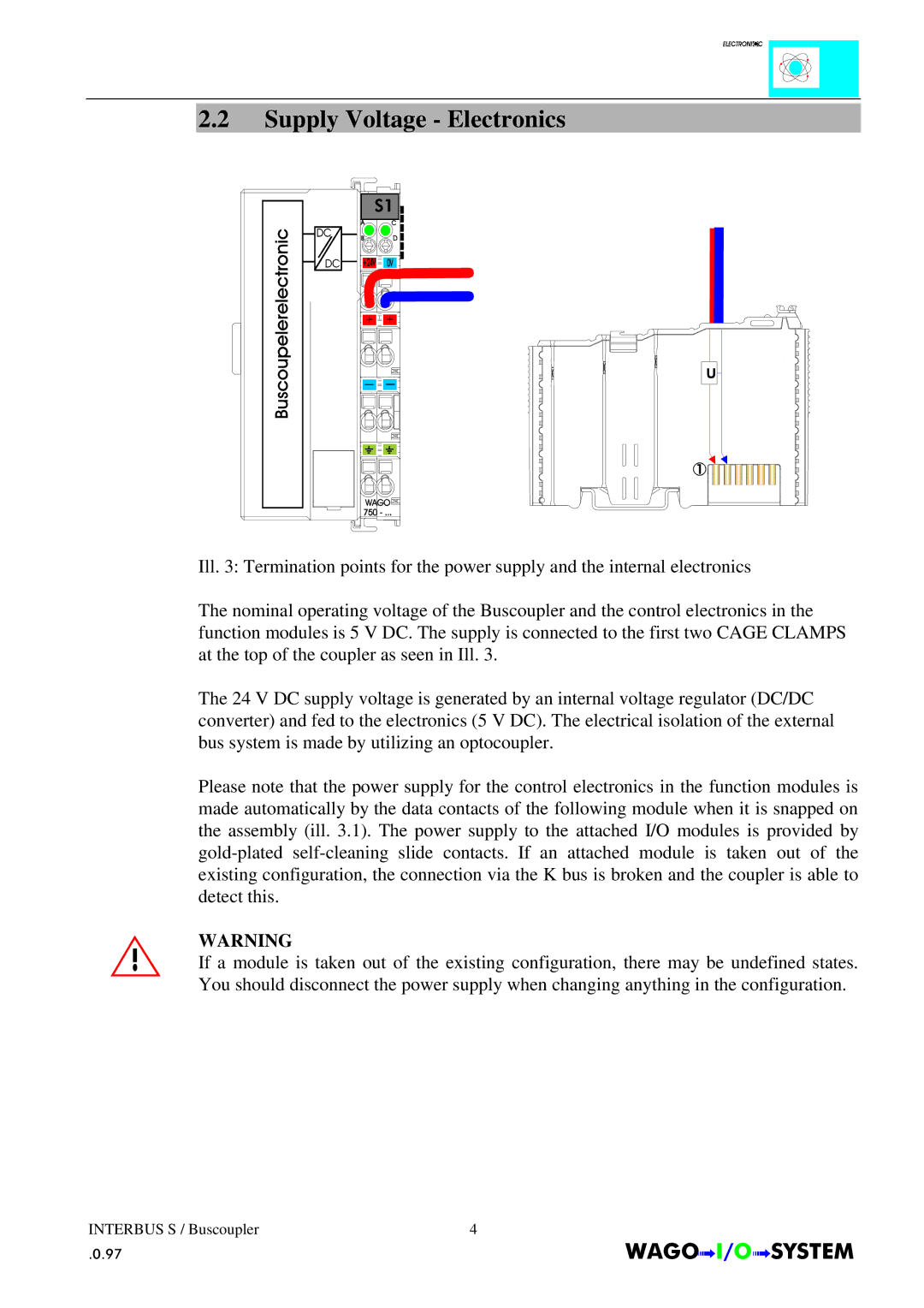 Quatech INTERBUS S manual Supply Voltage Electronics 