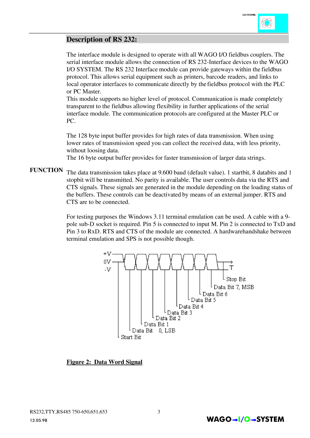 Quatech INTERBUS S manual Description of RS, Data Word Signal 