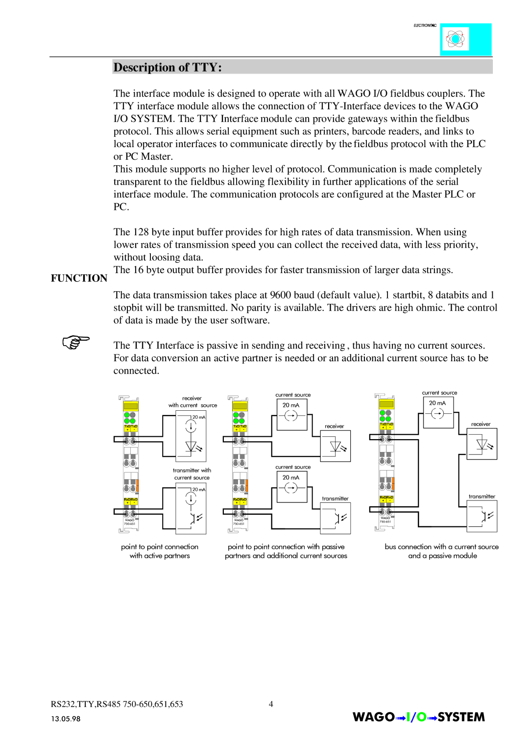 Quatech INTERBUS S manual Description of TTY, Function 