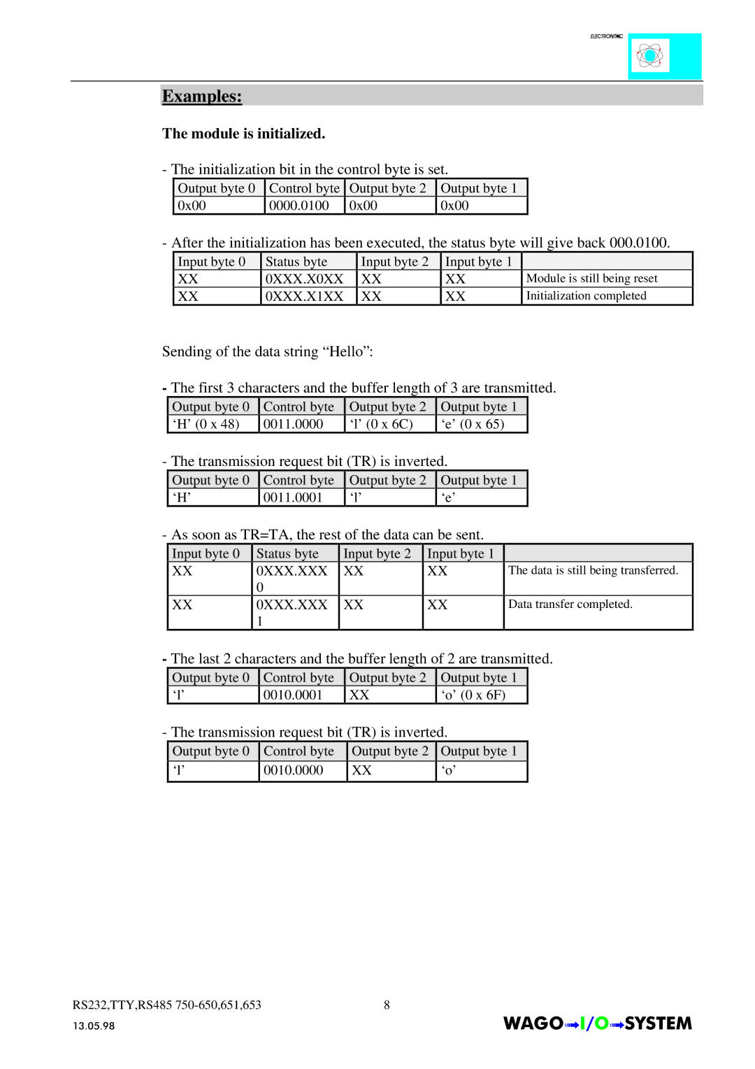 Quatech INTERBUS S manual Examples, Module is initialized 