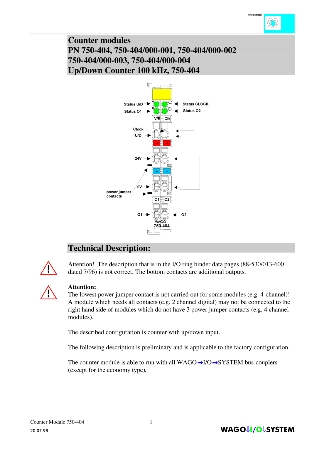 Quatech INTERBUS S manual Counter modules, Technical Description 