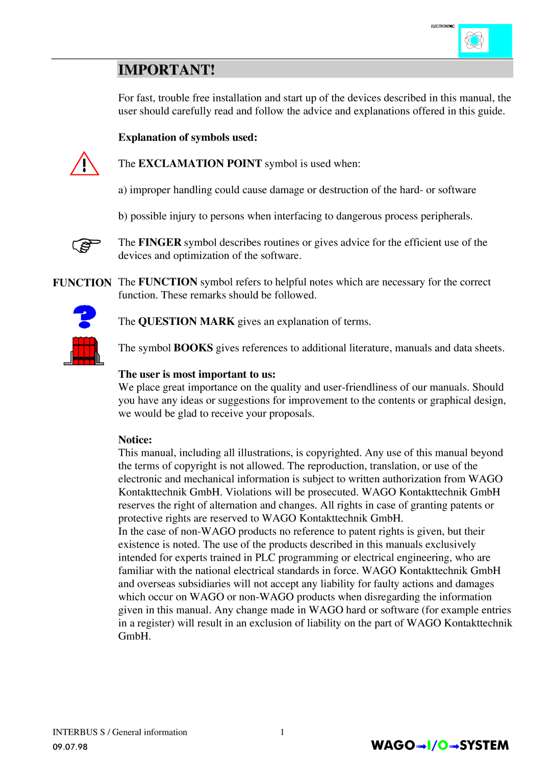 Quatech INTERBUS S manual Explanation of symbols used, User is most important to us 