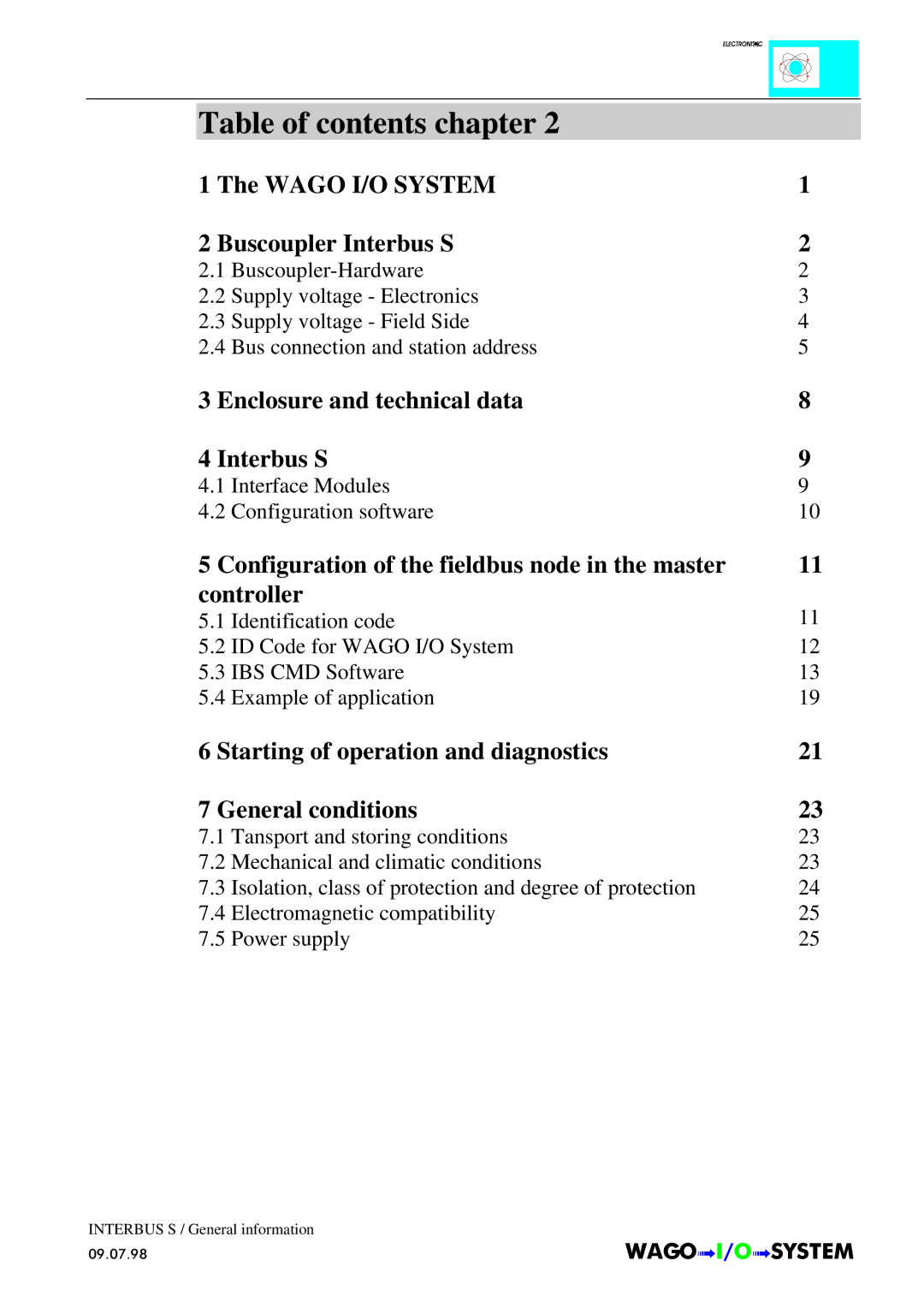 Quatech INTERBUS S manual Table of contents chapter 