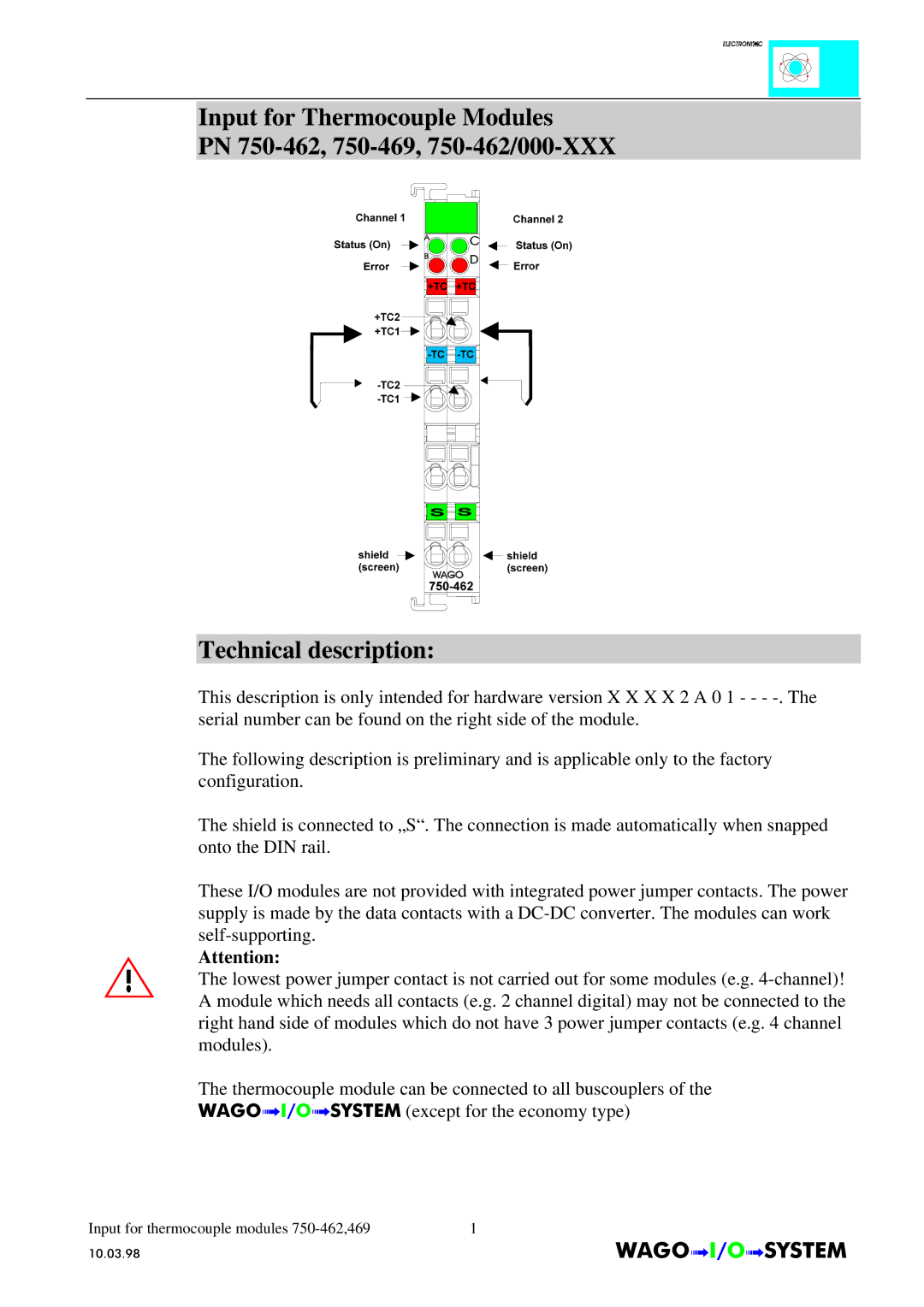 Quatech INTERBUS S manual Inputfor thermocouple modules 750-462,469 