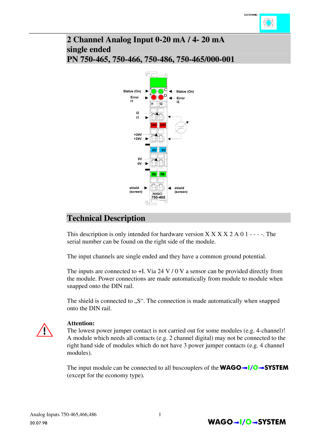 Quatech INTERBUS S manual AnalogInputs 750-465,466,486 