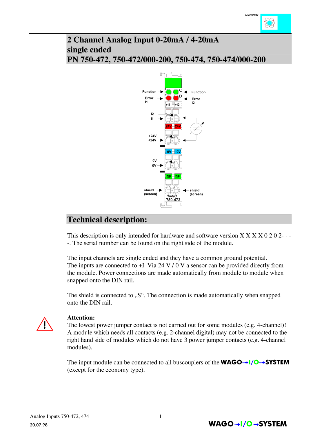 Quatech INTERBUS S manual AnalogInputs 750-472 