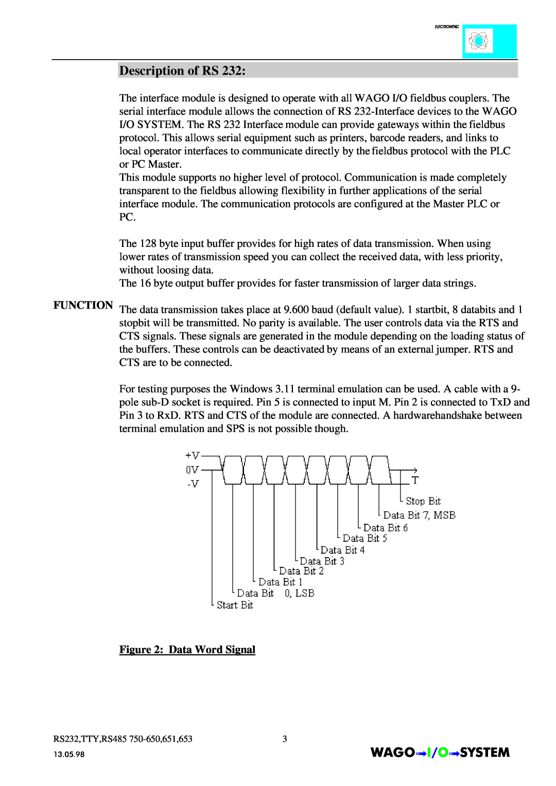 Quatech INTERBUS S manual Description of RS, Data Word Signal 