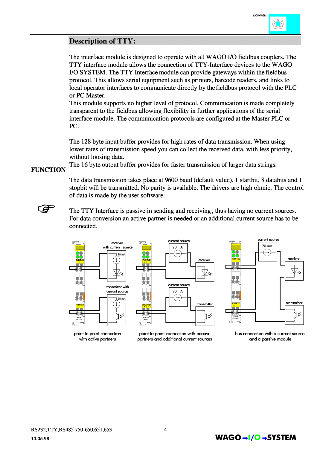 Quatech INTERBUS S manual Description of TTY, Function 