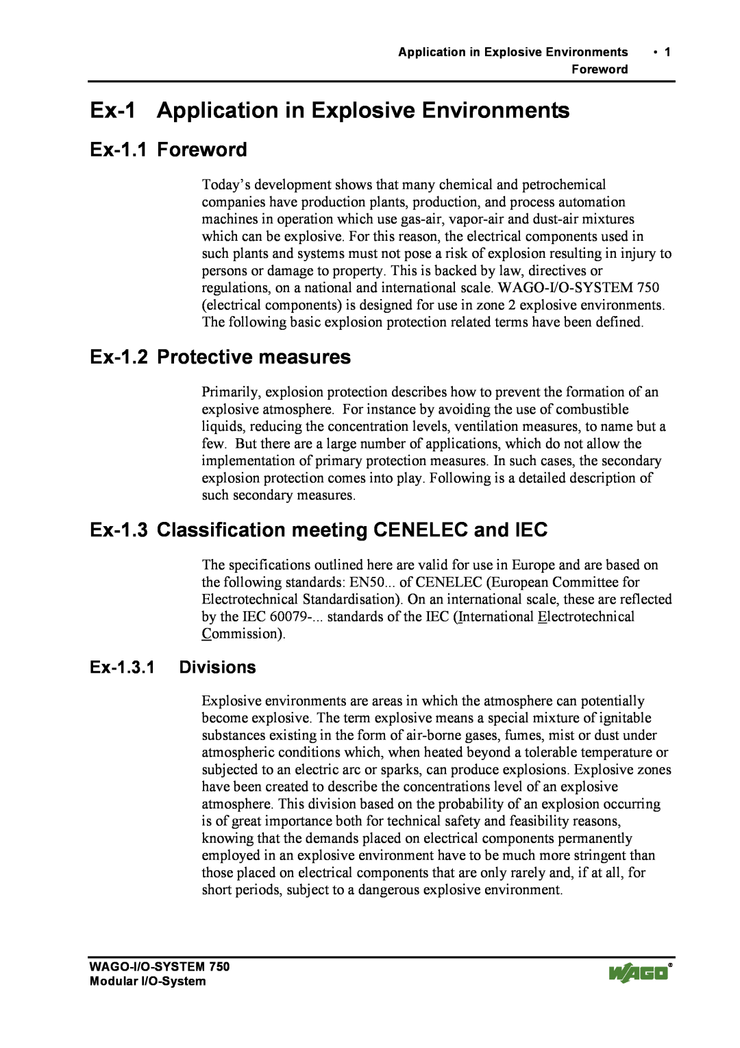Quatech INTERBUS S manual Ex-1 Application in Explosive Environments, Ex-1.1 Foreword, Ex-1.2 Protective measures 