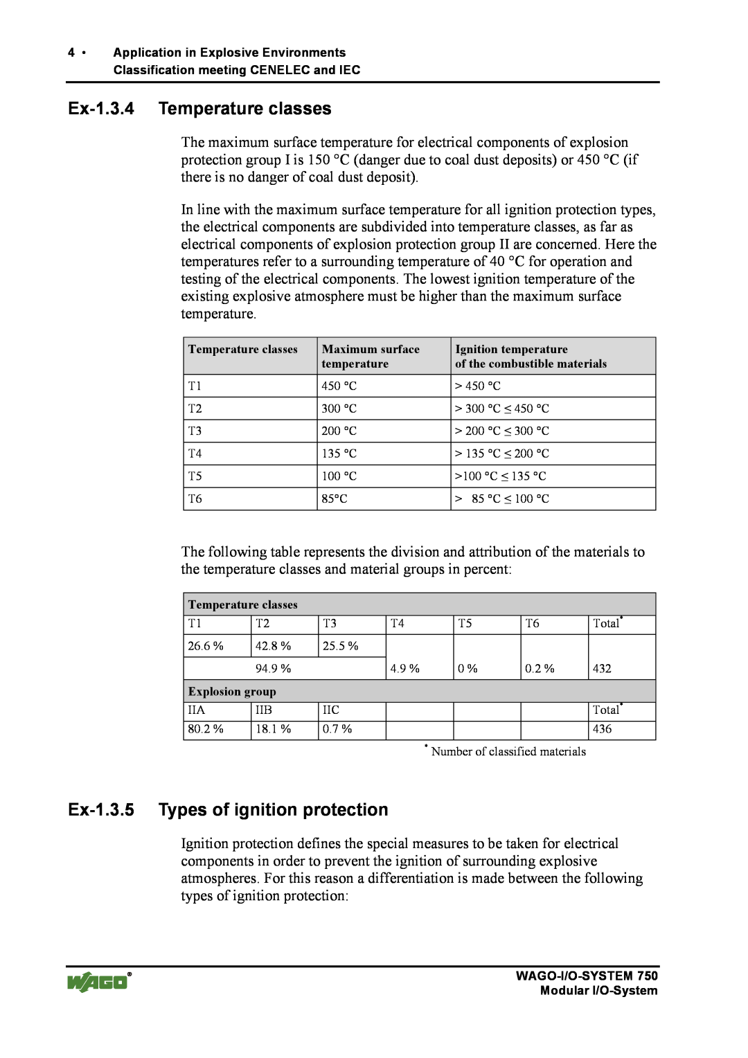 Quatech INTERBUS S manual Ex-1.3.4 Temperature classes, Ex-1.3.5 Types of ignition protection 