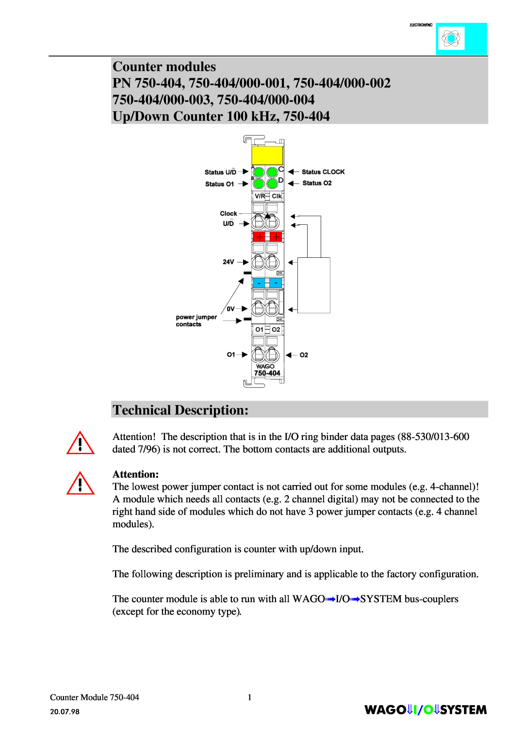 Quatech INTERBUS S manual Counter modules, Technical Description, $*2,26670 