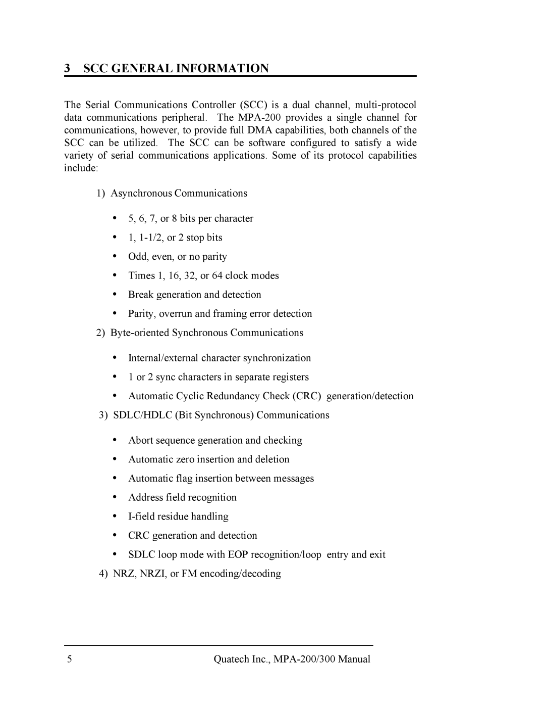 Quatech RS-422/485, MPA-200/300 user manual SCC General Information 