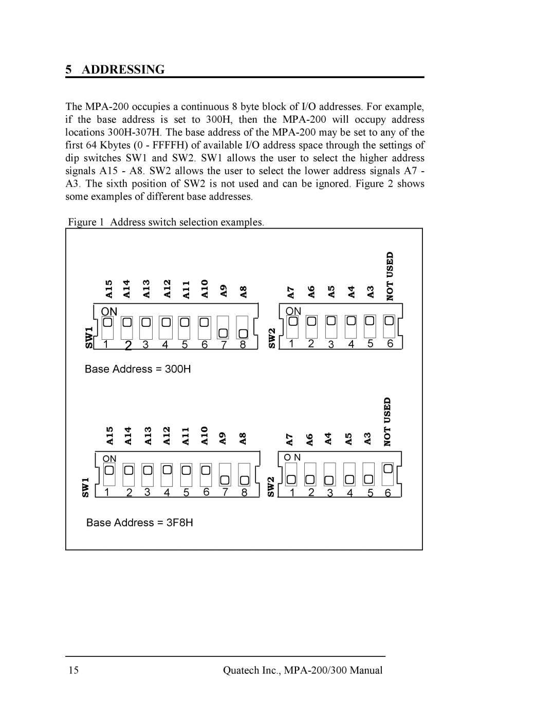 Quatech RS-422/485, MPA-200/300 user manual Addressing, Base Address = 3F8H 