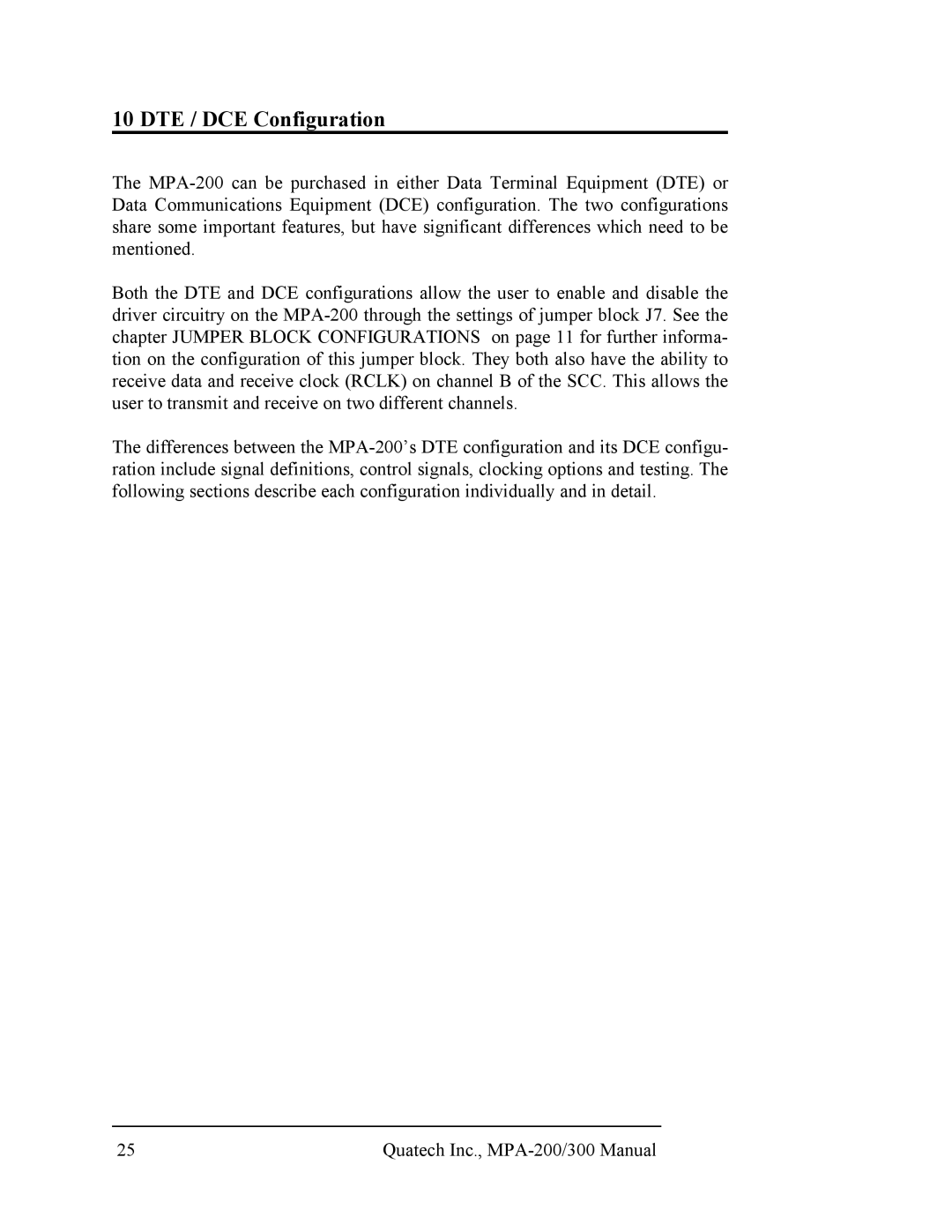 Quatech RS-422/485, MPA-200/300 user manual DTE / DCE Configuration 