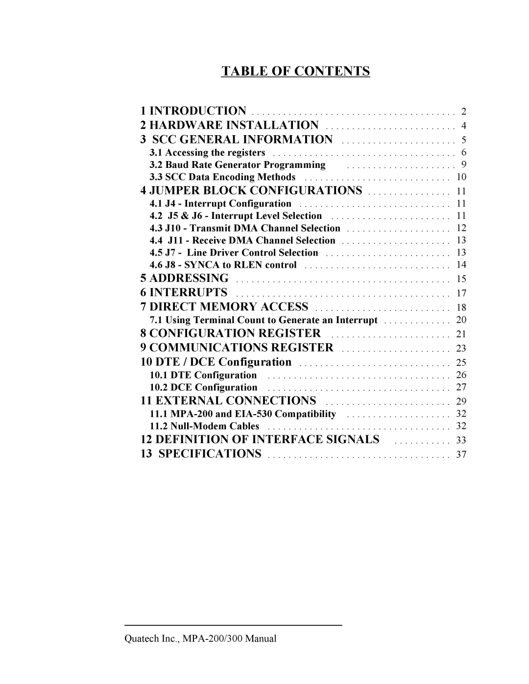 Quatech MPA-200/300, RS-422/485 user manual Table of Contents 