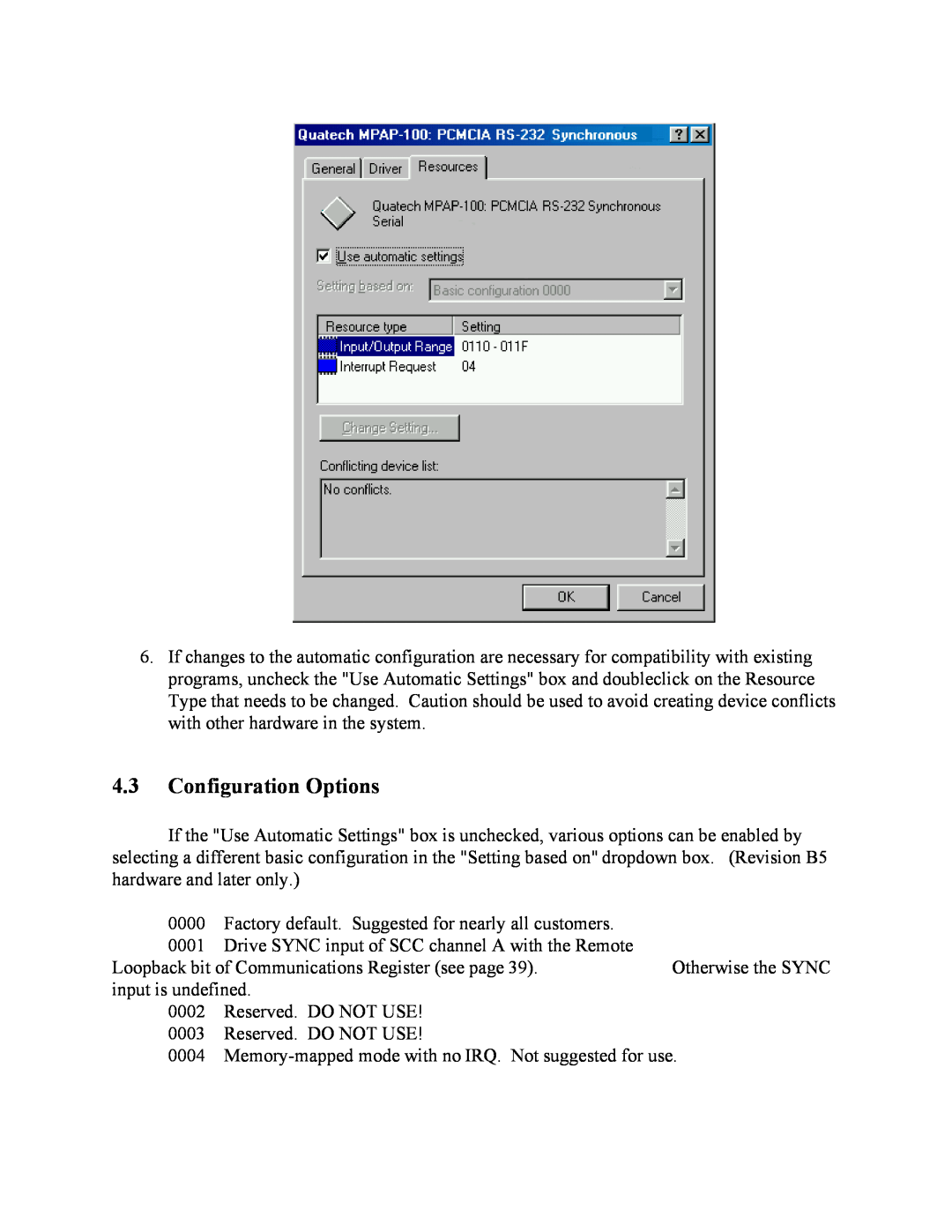 Quatech MPAP-100 user manual Configuration Options 