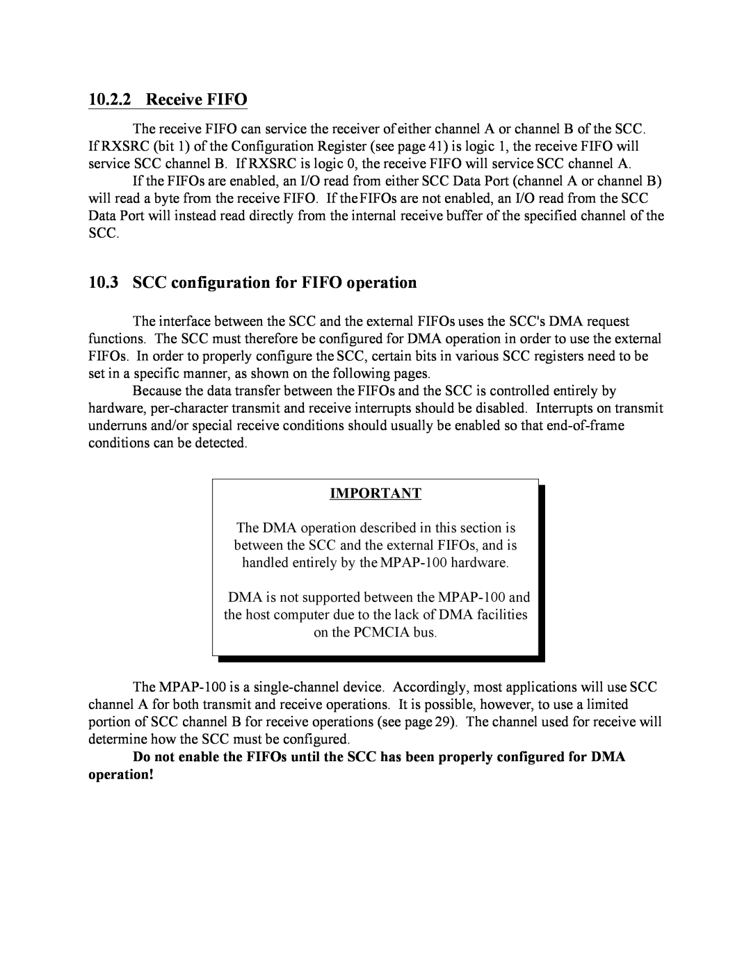 Quatech MPAP-100 user manual Receive FIFO, SCC configuration for FIFO operation 