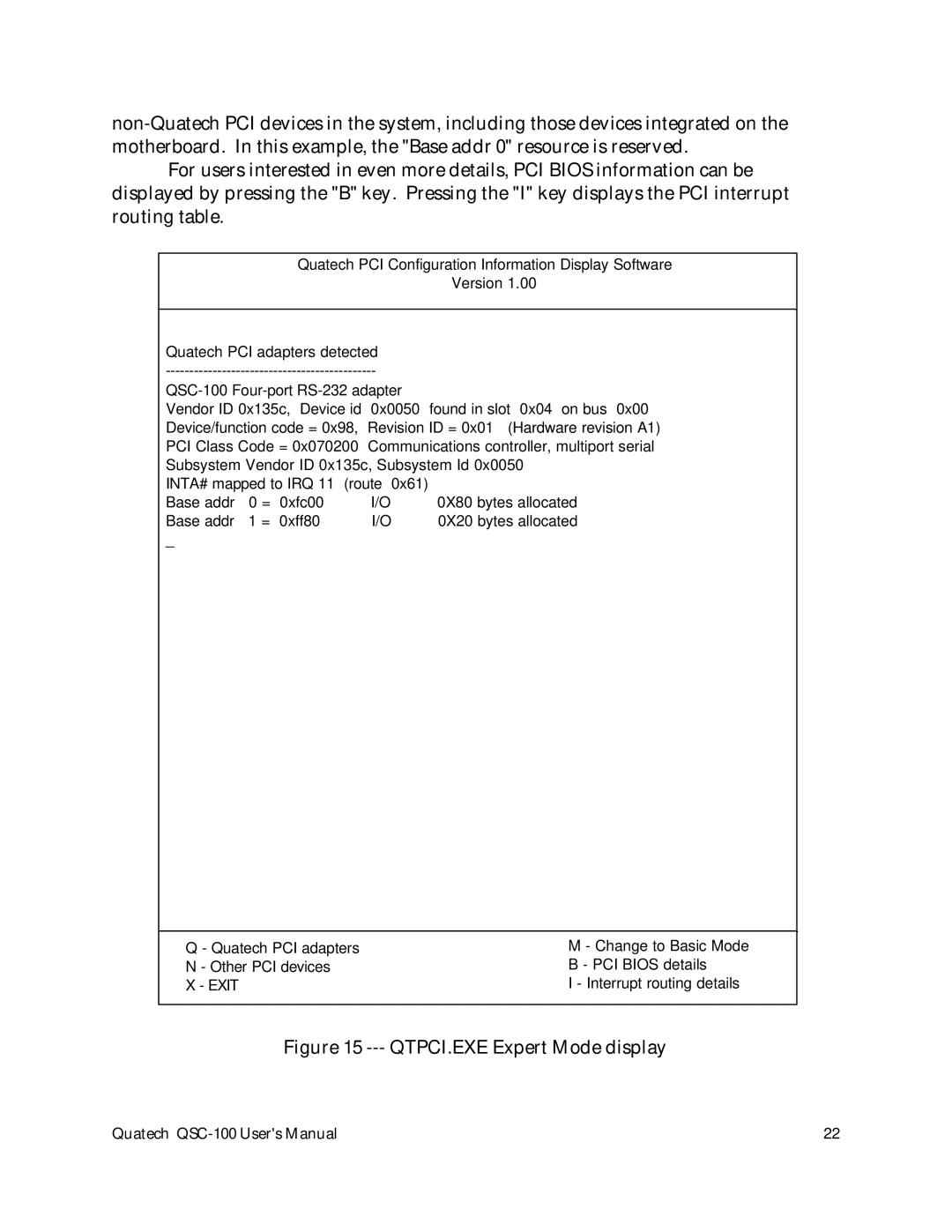 Quatech QSC-100 user manual QTPCI.EXE Expert Mode display 