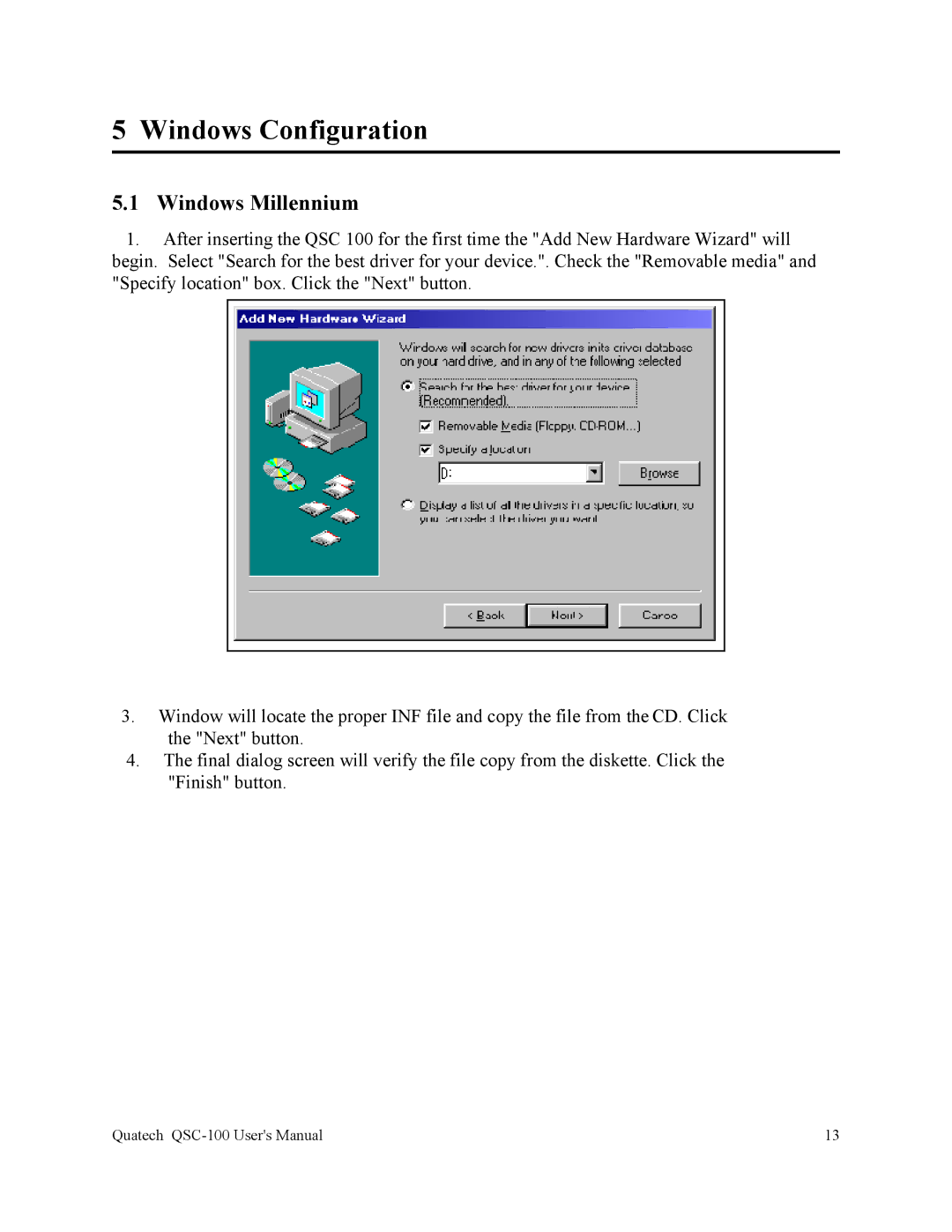 Quatech QSC-100 user manual Windows Configuration, Windows Millennium 