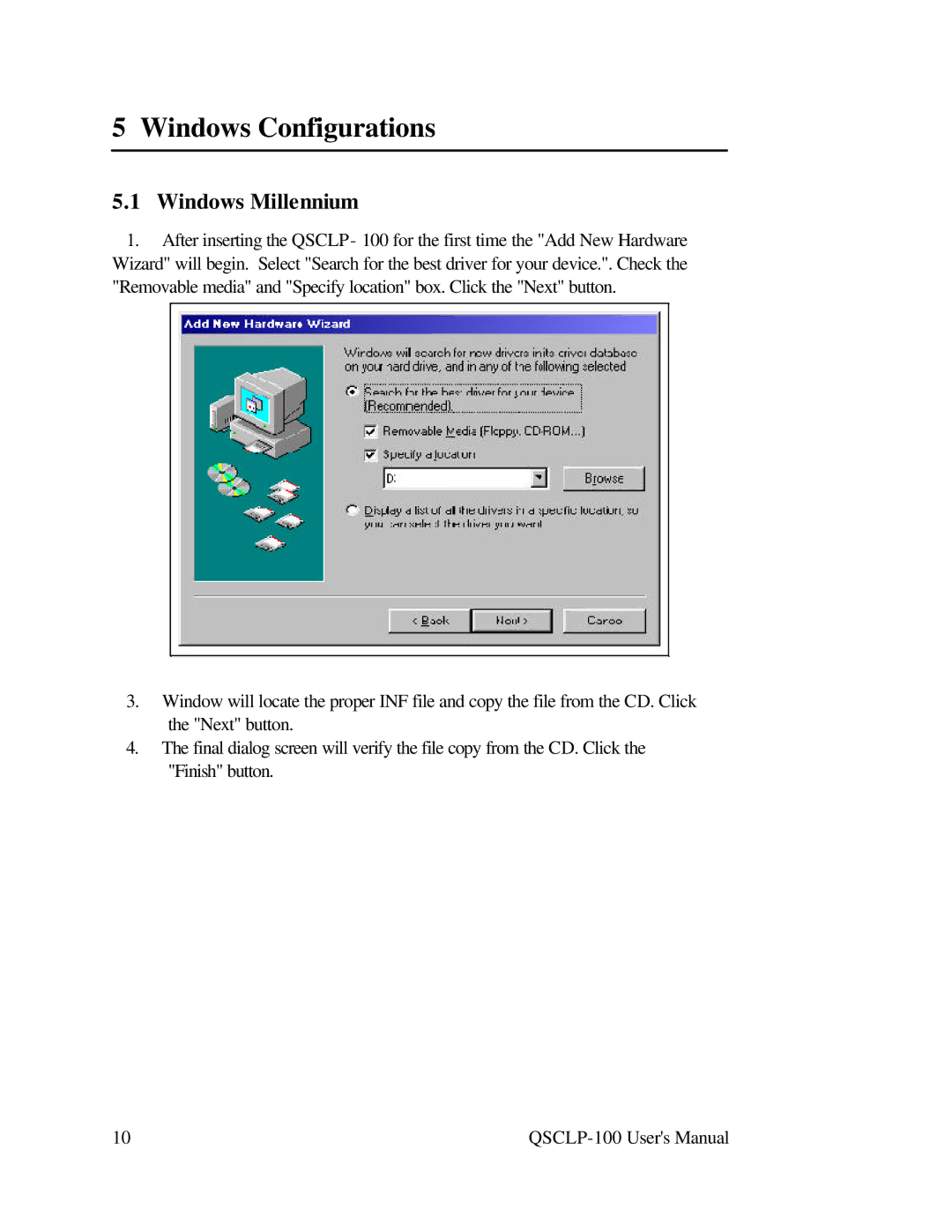 Quatech QSCLP-100 user manual Windows Configurations, Windows Millennium 