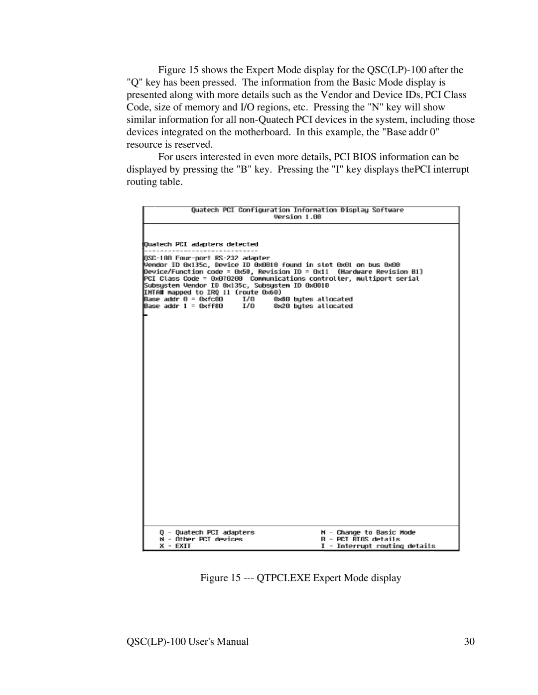 Quatech QSC(LP)-100 user manual QTPCI.EXE Expert Mode display 