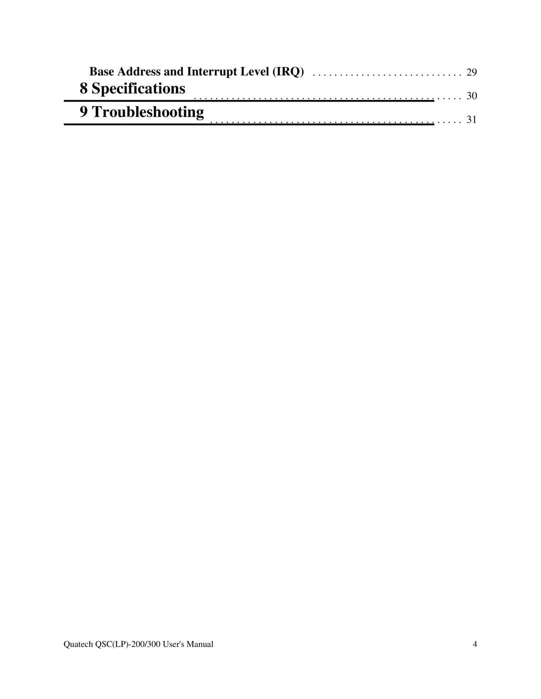 Quatech QSC(LP)-300 user manual Specifications Troubleshooting 