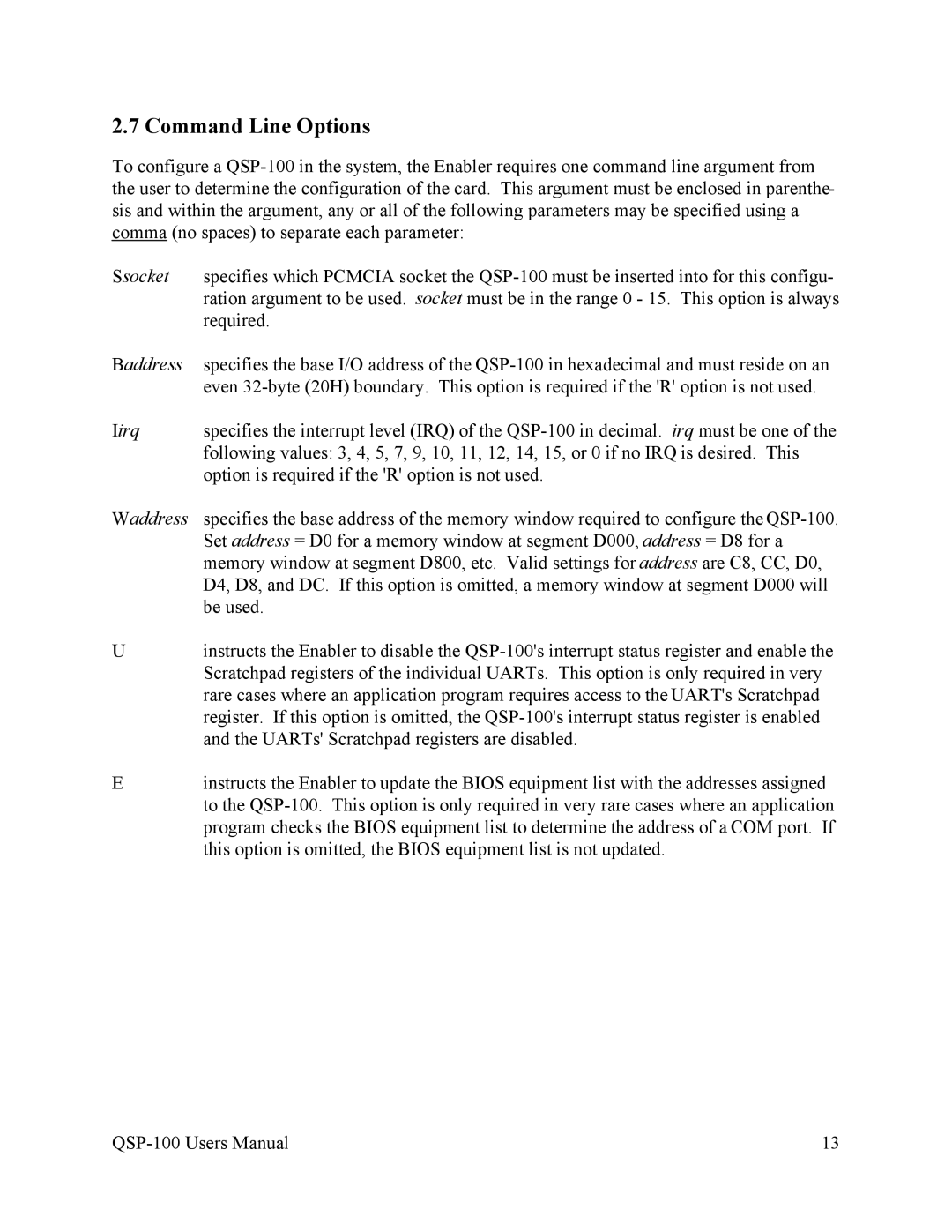 Quatech QSP-100 user manual Waddress 