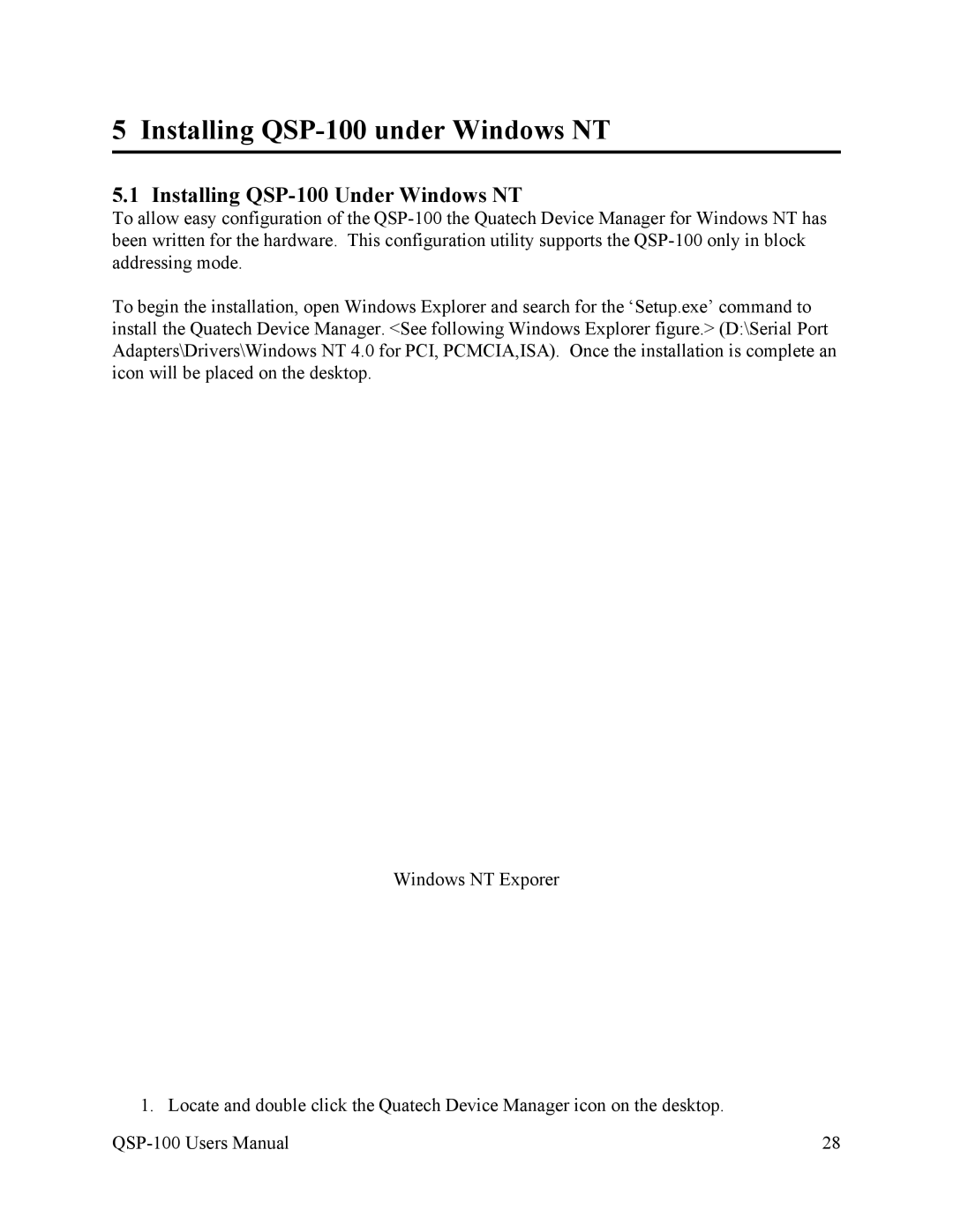 Quatech user manual Installing QSP-100 under Windows NT, Installing QSP-100 Under Windows NT 