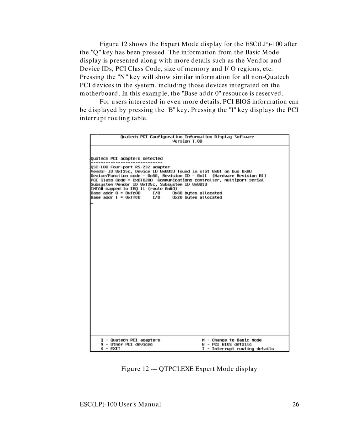 Quatech RS-232 user manual QTPCI.EXE Expert Mode display 