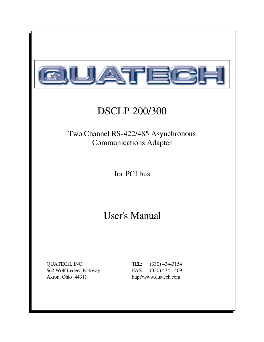 Quatech RS-422 user manual DSCLP-200/300 