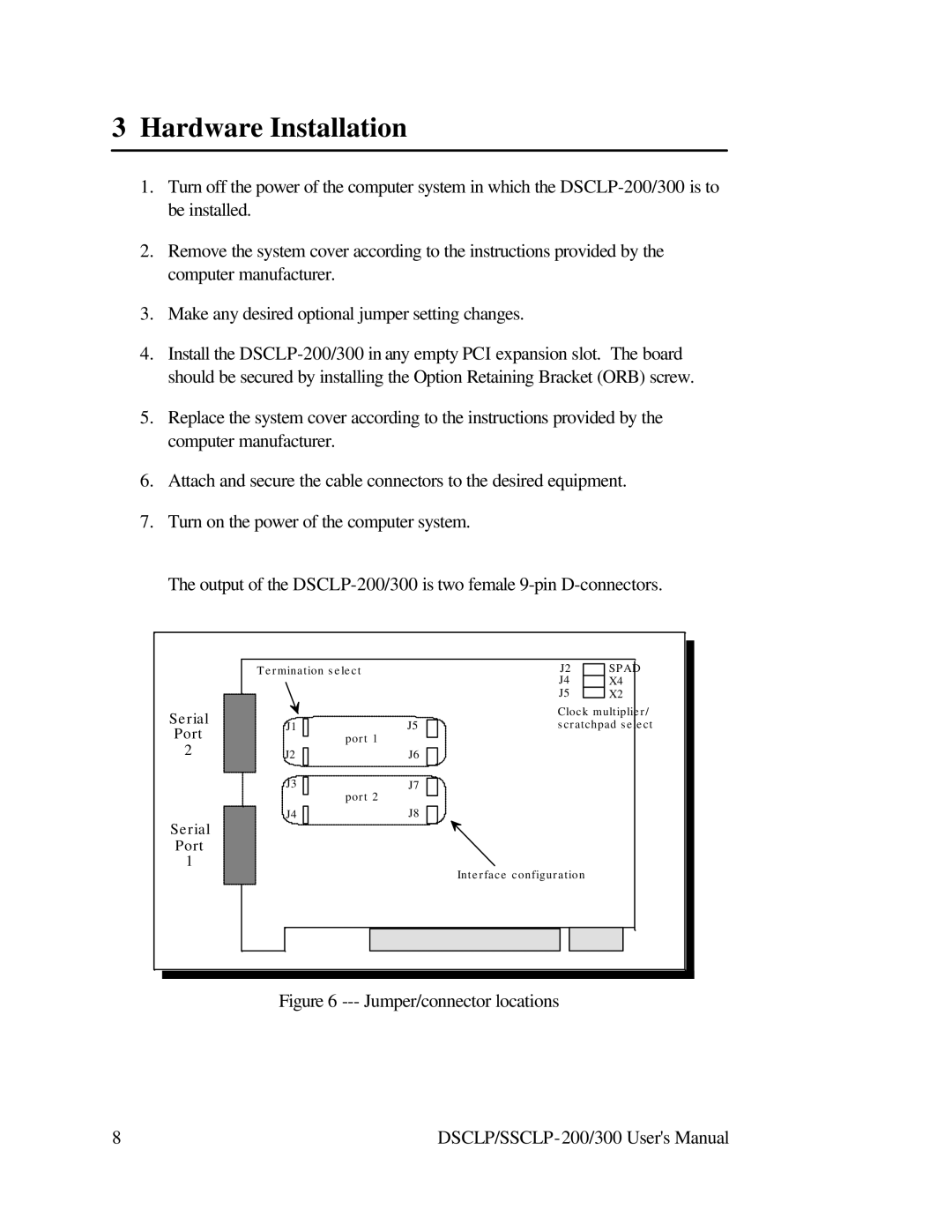 Quatech RS-422 user manual Hardware Installation, Jumper/connector locations 