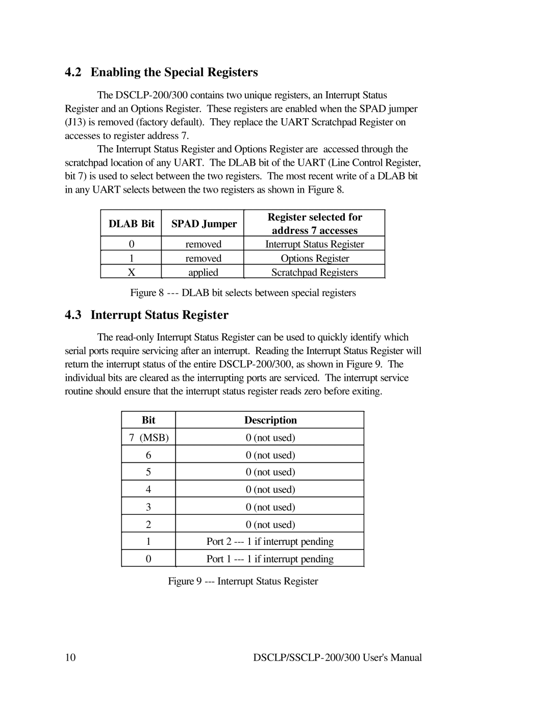 Quatech RS-422 user manual Enabling the Special Registers, Interrupt Status Register 