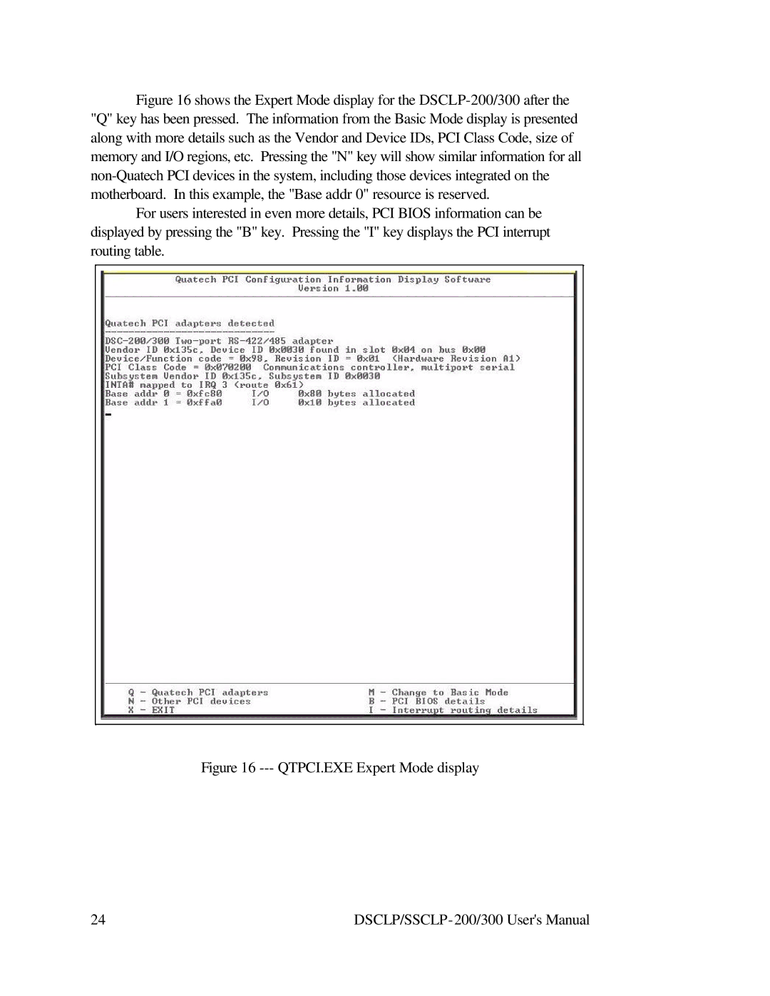 Quatech RS-422 user manual QTPCI.EXE Expert Mode display 